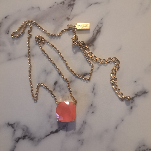 kate spade Jewelry - Kate Spade Gold Tone 18 in Chain and Orange Pink Coral Colore Geometric Necklace